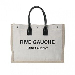 SAINT LAURENT Rive Gauche Tote Bag Beige Tan Black Leather Coated